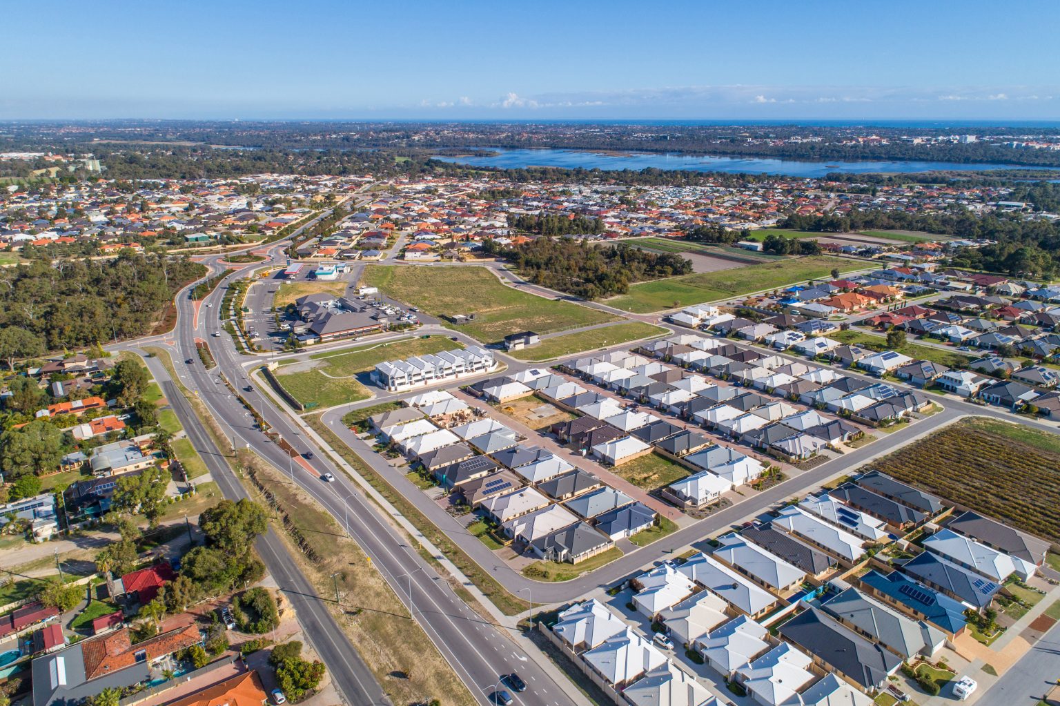 Ashby WA aerial view of residential homes and suburban streets